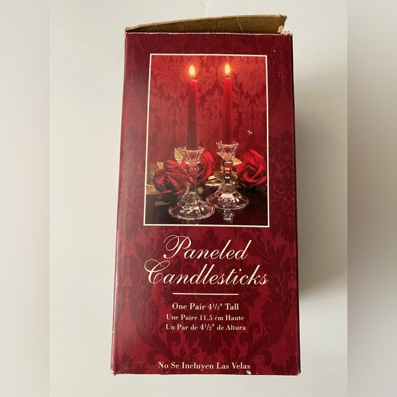 Crystal Paneled Candlesticks Holder One Pair 4 1/2" Tall Indiana Glass Made USA - Picture 3 of 6